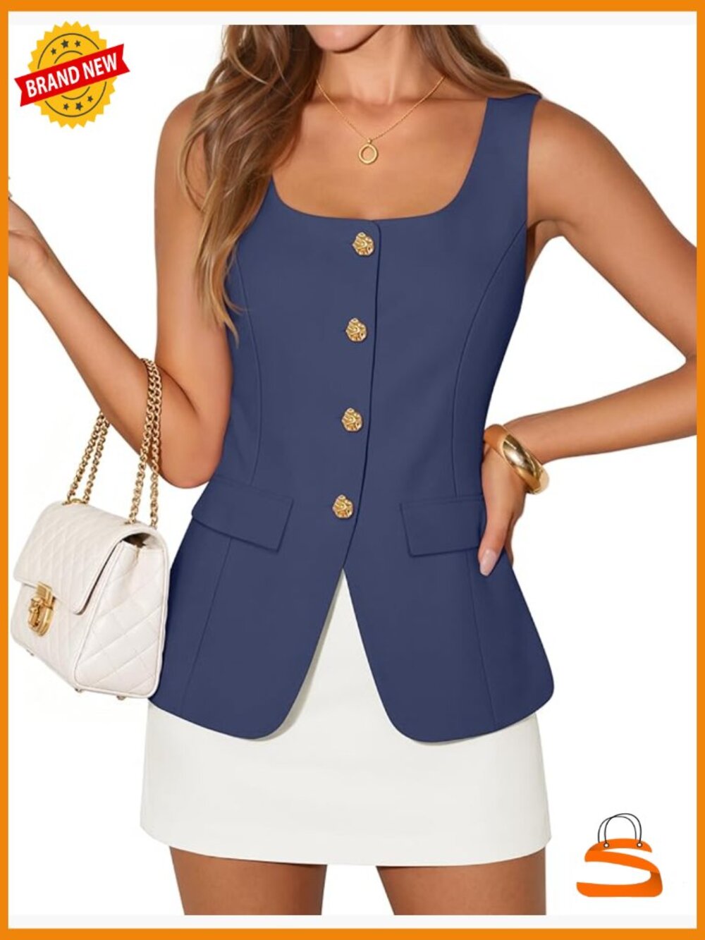 Square Neck Sleeveless Suit Vest Women Business Blazer Waistcoat
